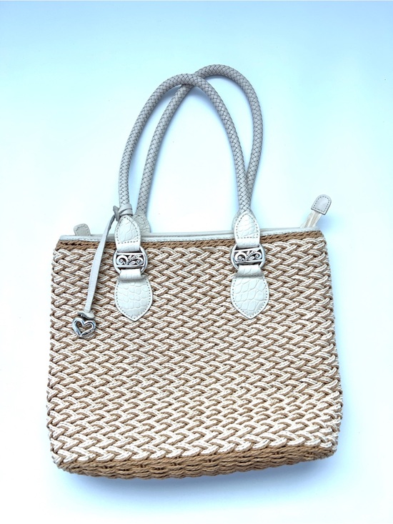 Brighton Handbags - Brighton Eva Straw Tote Sand-Pearl Used for 1 weekend! EUC!